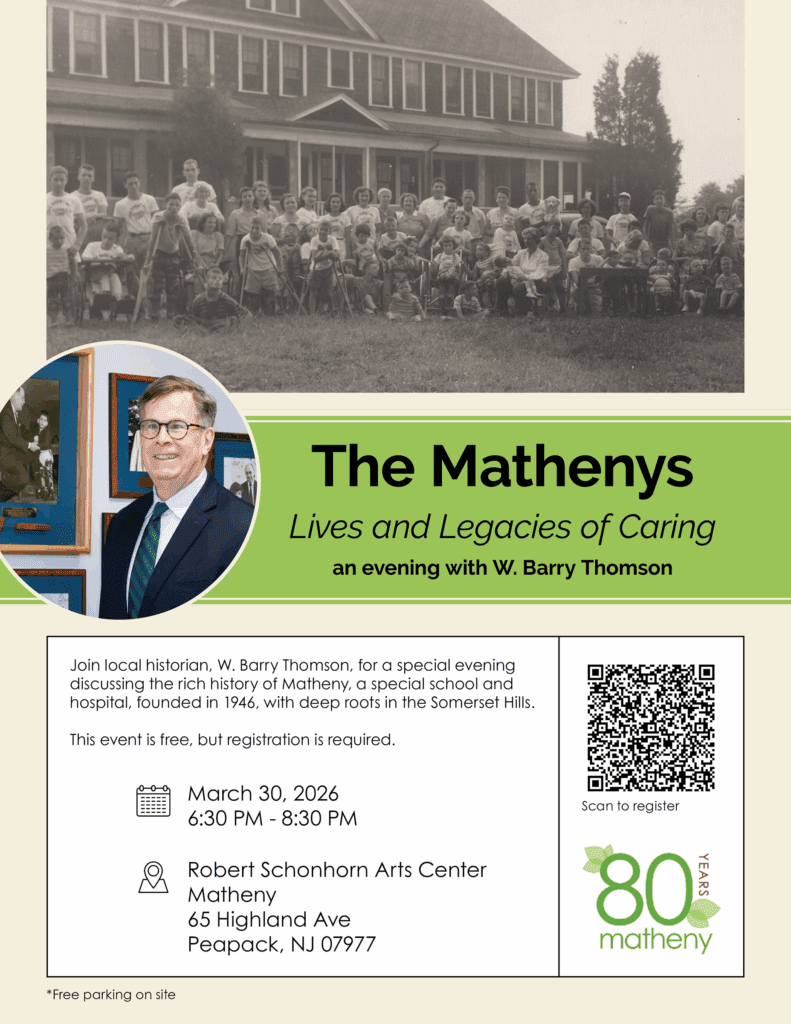 The Mathenys: Lives and Legacies of Caring event flyer.
